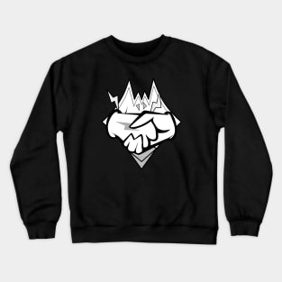 Cartoon chicken logo handshake ink-pencil black-and-white design Crewneck Sweatshirt